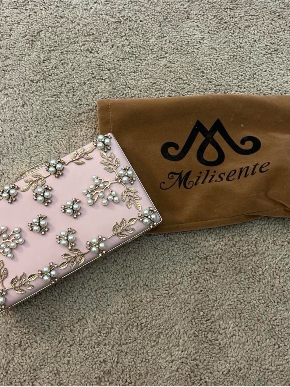 Pink Pearl Floral Embellished Clutch